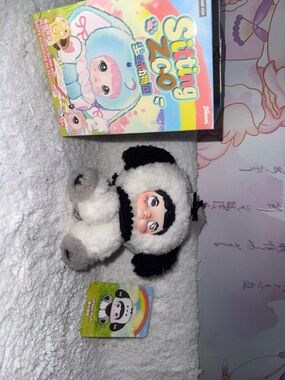 Sitting Zoo Cotton Puff Plush Doll - White and Black